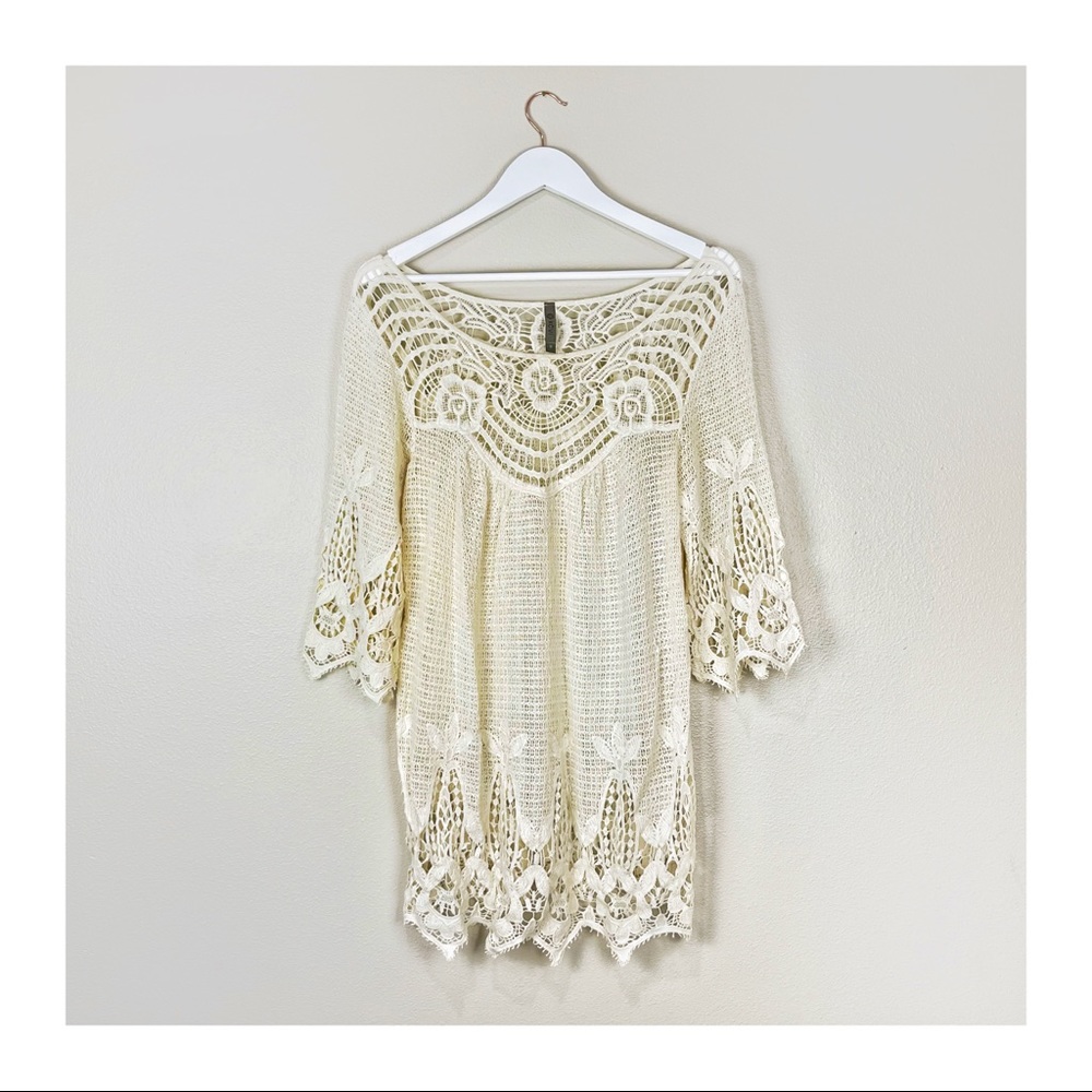 XCVI Crocehet Knit Lace Cream Boho Dress Size Small
